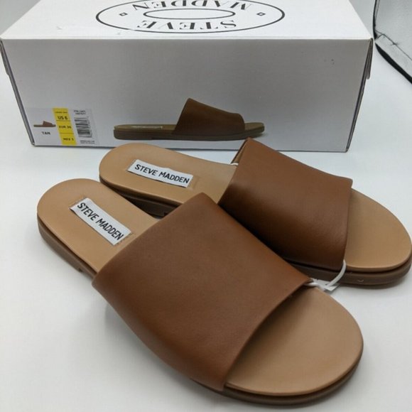 Ladies Tan Leather Sandals Slippers - Picture 4 of 4